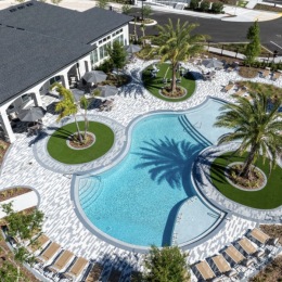 pool with tropical landscaping